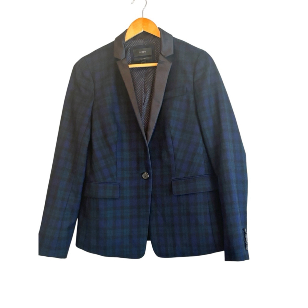 J Crew Regent Blazer Blue Black Plaid Wool Size 4